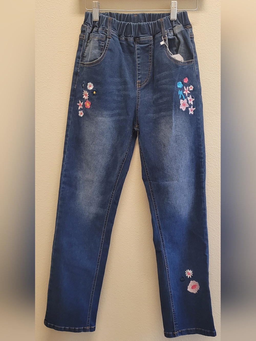 NWT Girl Jeans Dark Blue with Floral Embroidery